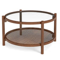 Table basse ronde en bois de 31 po avec dessus en verre trempé fait à la main - Cerise+Transparent
