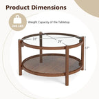 Table basse ronde en bois de 31 po avec dessus en verre trempé fait à la main - Cerise+Transparent