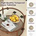 Table basse ronde en bois de 31 po avec dessus en verre trempé fait à la main - Cerise+Transparent