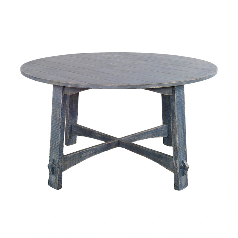 Table ronde en acajou planché bleu océan de 54 pouces