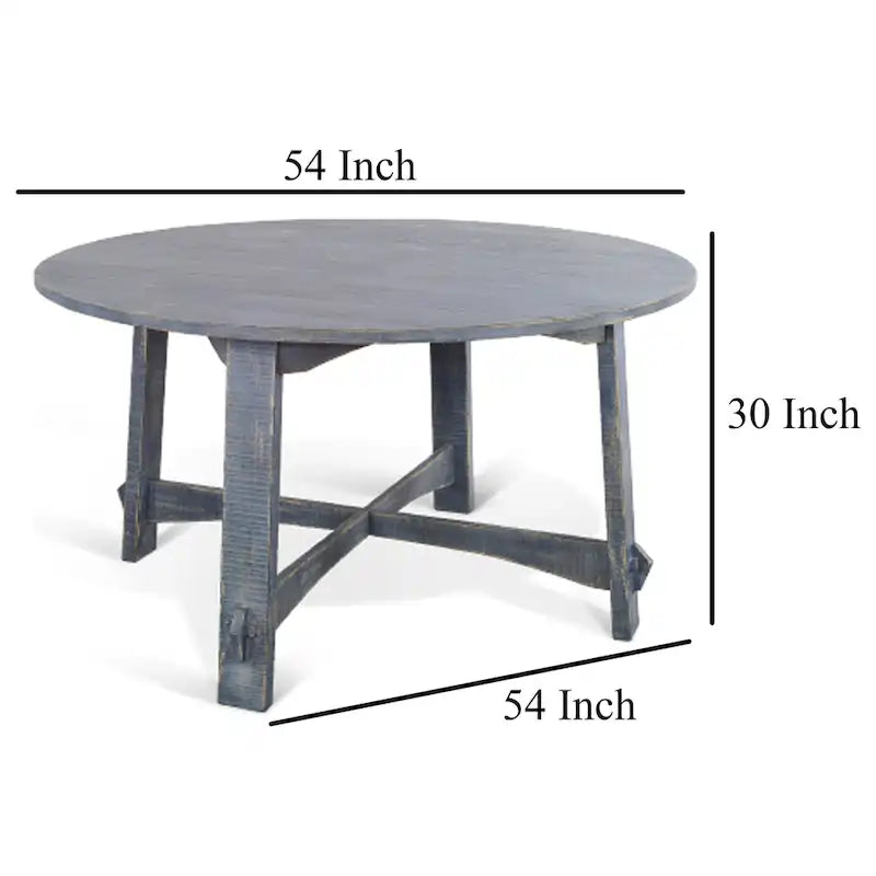 Table ronde en acajou planché bleu océan de 54 pouces