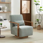 Fauteuil d'appoint pivotant à 360 degrés avec accoudoirs et piètement en bois massif