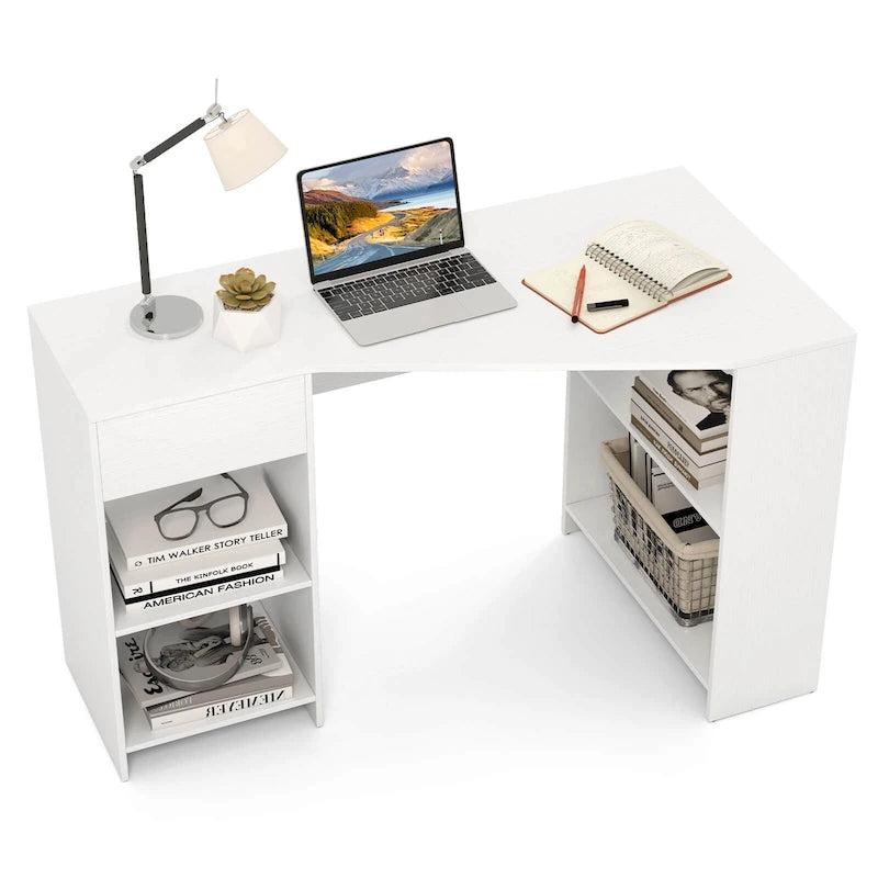 Bureau informatique Costway en forme de L avec tiroir et étagères de rangement pour la maison