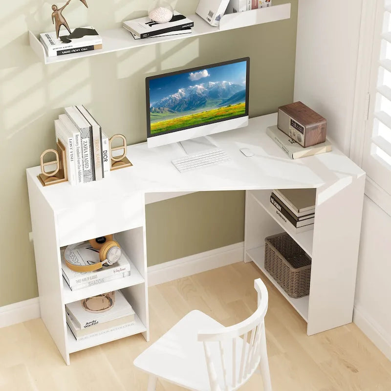 Bureau informatique Costway en forme de L avec tiroir et étagères de rangement pour la maison