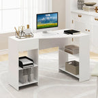 Bureau informatique Costway en forme de L avec tiroir et étagères de rangement pour la maison
