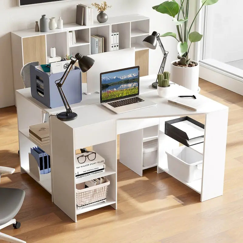 Bureau informatique Costway en forme de L avec tiroir et étagères de rangement pour la maison