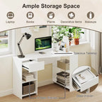 Bureau informatique Costway en forme de L avec tiroir et étagères de rangement pour la maison