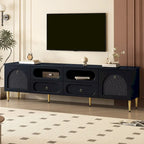 Meuble TV rétro 78,8 po, console multimédia de centre de divertissement avec six pieds en métal, 2 armoires, 4 tiroirs