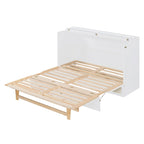 Lit escamotable Queen Size blanc avec rangements et grands tiroirs