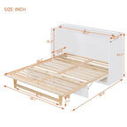 Lit escamotable Queen Size blanc avec rangements et grands tiroirs
