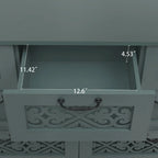 Commode horizontale à 7 tiroirs de style rétro avec façade de tiroirs sculptée et poignées métalliques pour chambre à coucher, salon