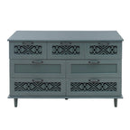 Commode horizontale à 7 tiroirs de style rétro avec façade de tiroirs sculptée et poignées métalliques pour chambre à coucher, salon