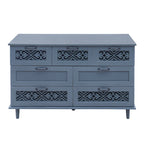 Commode horizontale à 7 tiroirs de style rétro avec façade de tiroirs sculptée et poignées métalliques pour chambre à coucher, salon