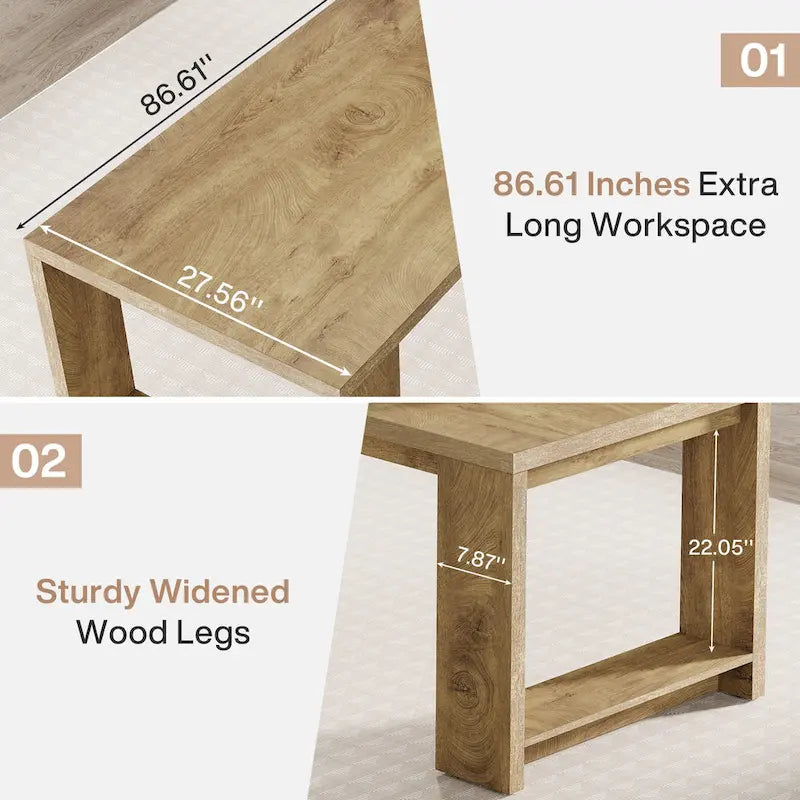 Bureau extra long de 86,6 pouces, grande table de travail, poste de travail.