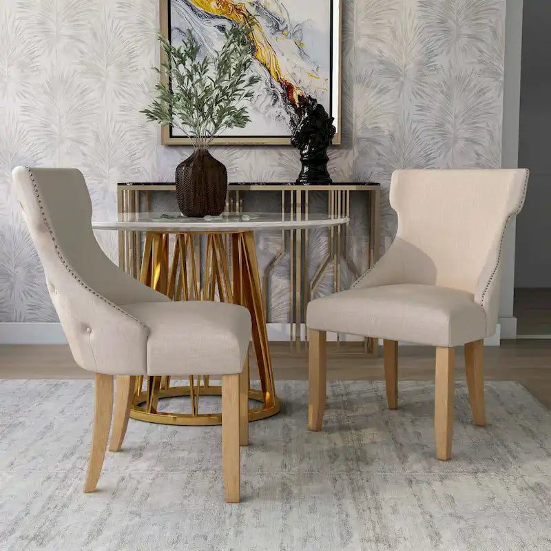 Chaise deux pièces moderne en bois capitonnée à oreilles