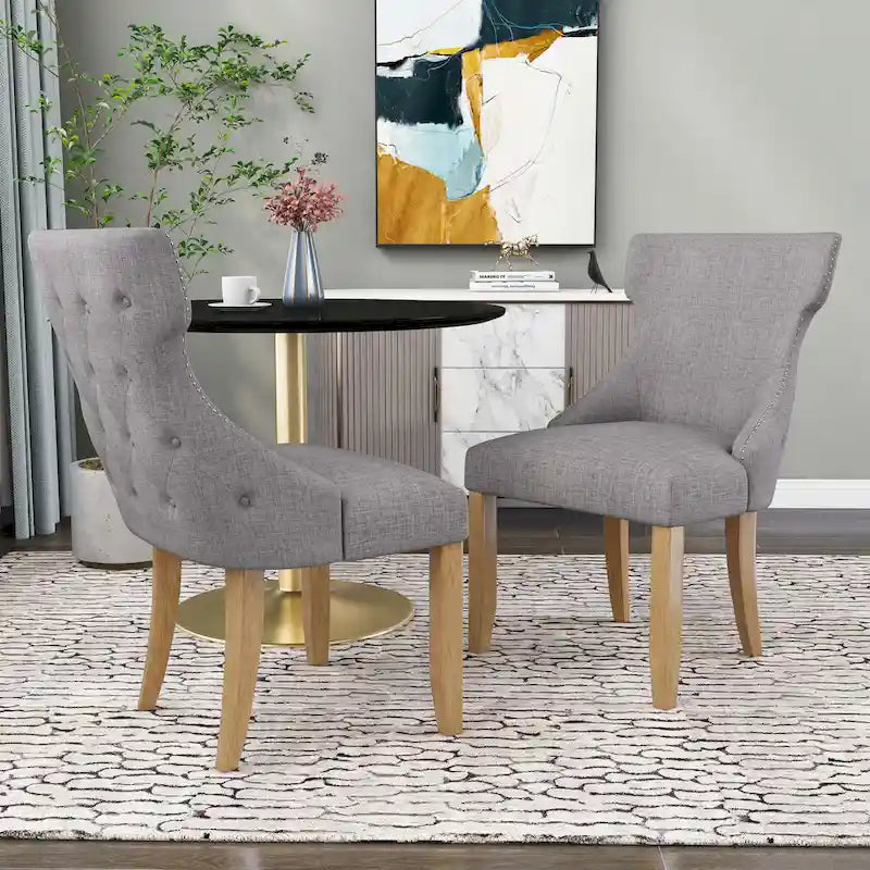 Chaise deux pièces moderne en bois capitonnée à oreilles