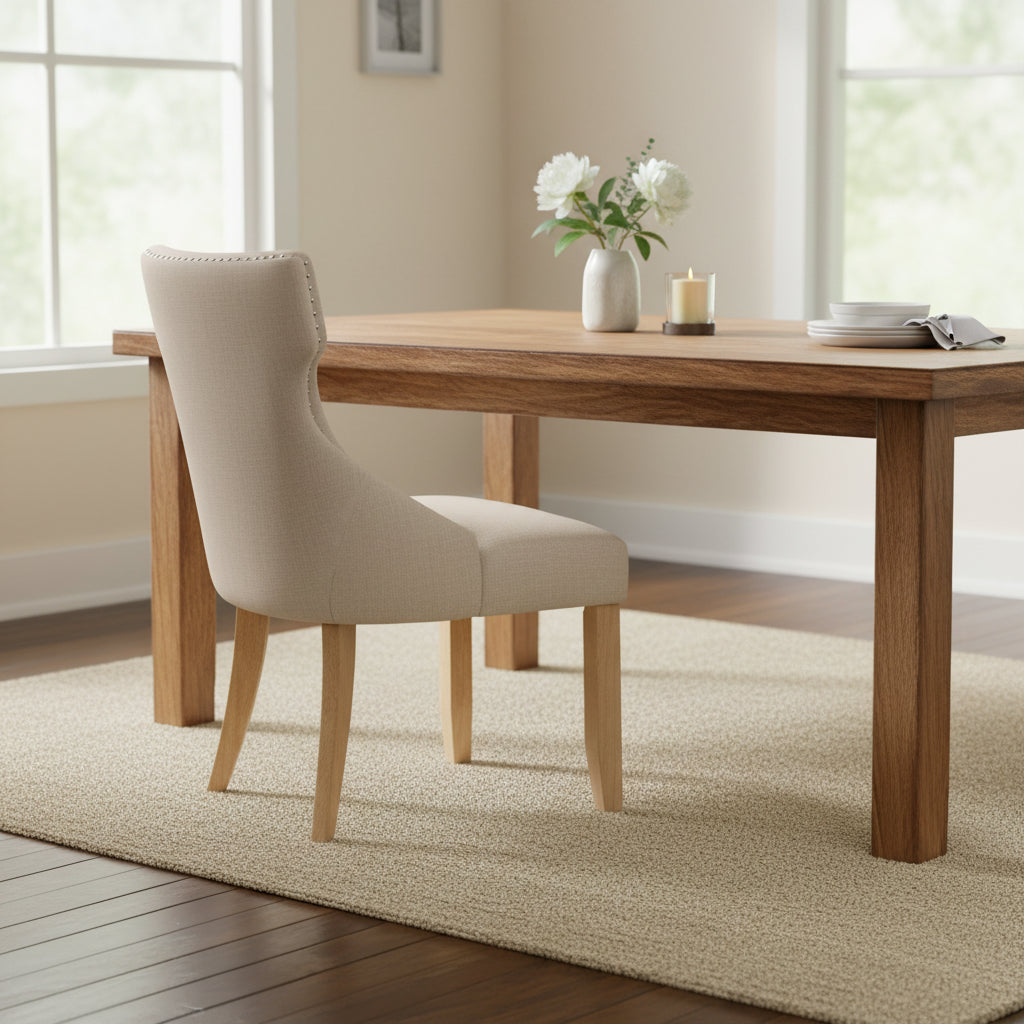 Chaise deux pièces moderne en bois capitonnée à oreilles
