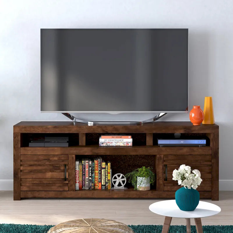 Meuble TV console de 72 pouces pour téléviseurs jusqu'à 85 pouces, aucun assemblage requis, finition Whiskey