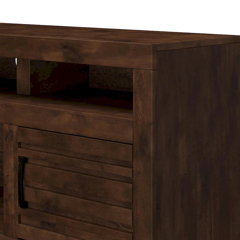 Meuble TV console de 72 pouces pour téléviseurs jusqu'à 85 pouces, aucun assemblage requis, finition Whiskey