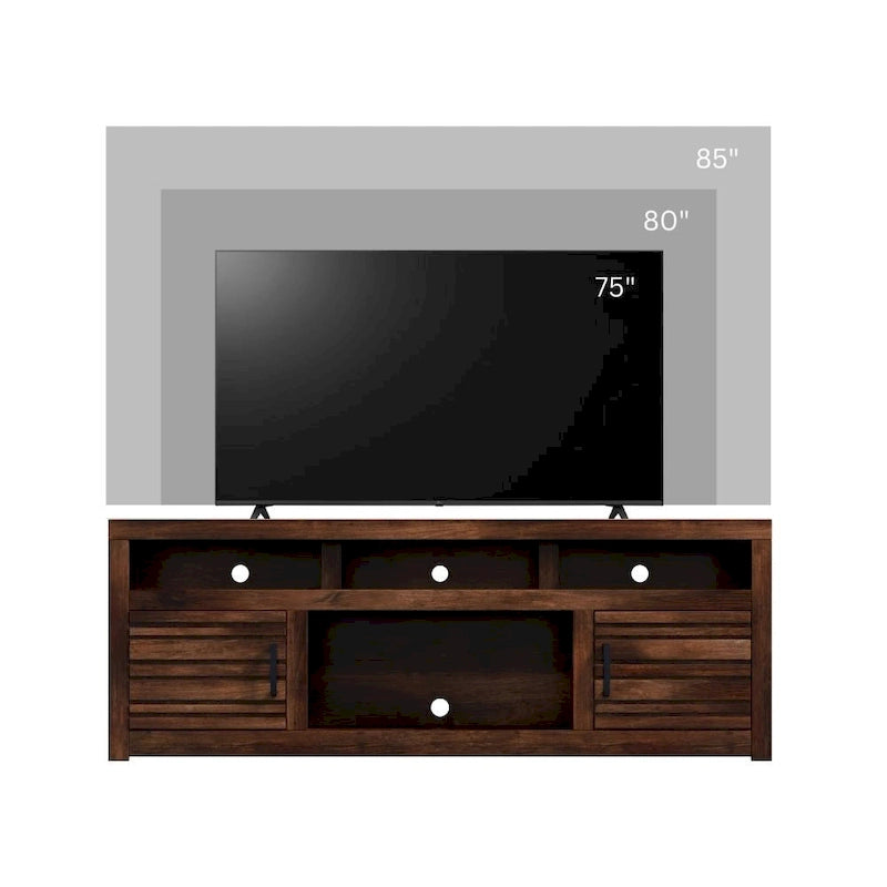 Meuble TV console de 72 pouces pour téléviseurs jusqu'à 85 pouces, aucun assemblage requis, finition Whiskey