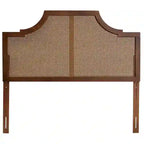 Tête de lit en bois de frêne et rotin, finition noyer, style milieu de siècle