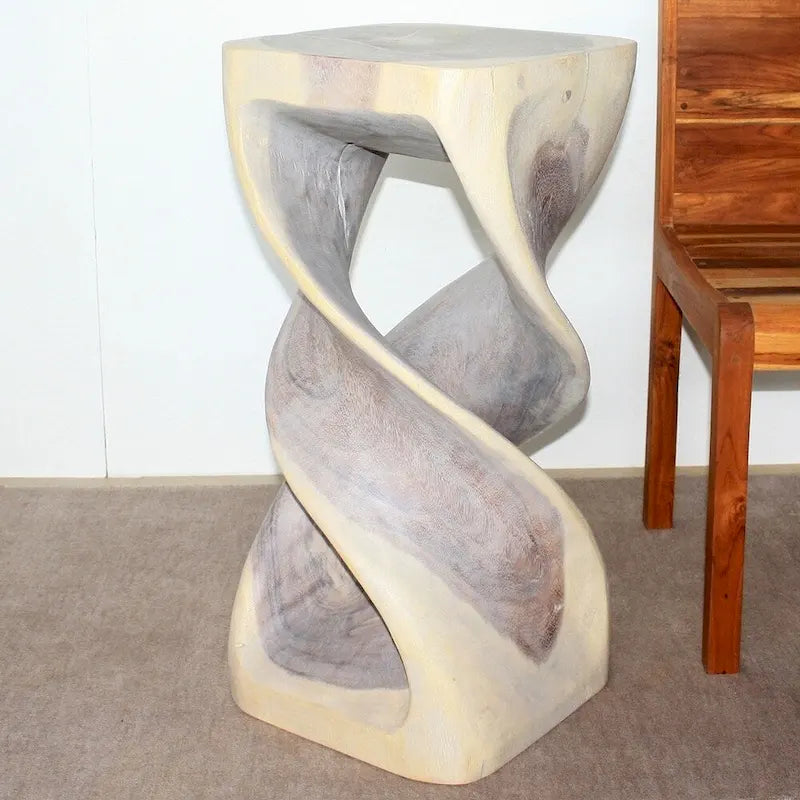 Tabouret-table double torsion en bois 14 po L x 30 po H Huile grise - 14 x 14 x 30