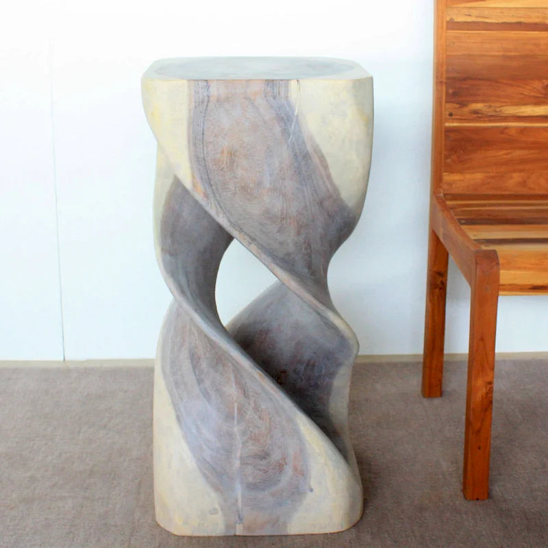 Tabouret-table double torsion en bois 14 po L x 30 po H Huile grise - 14 x 14 x 30