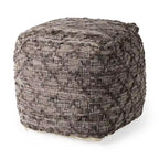 Pouf carré en cuir et coton à motif gris