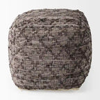 Pouf carré en cuir et coton à motif gris