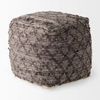 Pouf carré en cuir et coton à motif gris