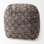Pouf carré en cuir et coton à motif gris