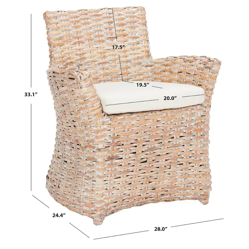 Fauteuil en osier gris délavé - 28 L x 24 P x 33 H - 28Lx24Px33H