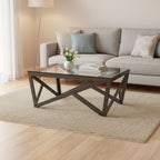 Table basse à plateau en verre style Mid-Century - 33,5 x 33,5 x 14,5 - 34Lx34Px15H