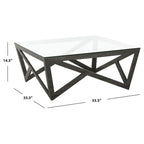 Table basse à plateau en verre style Mid-Century - 33,5 x 33,5 x 14,5 - 34Lx34Px15H