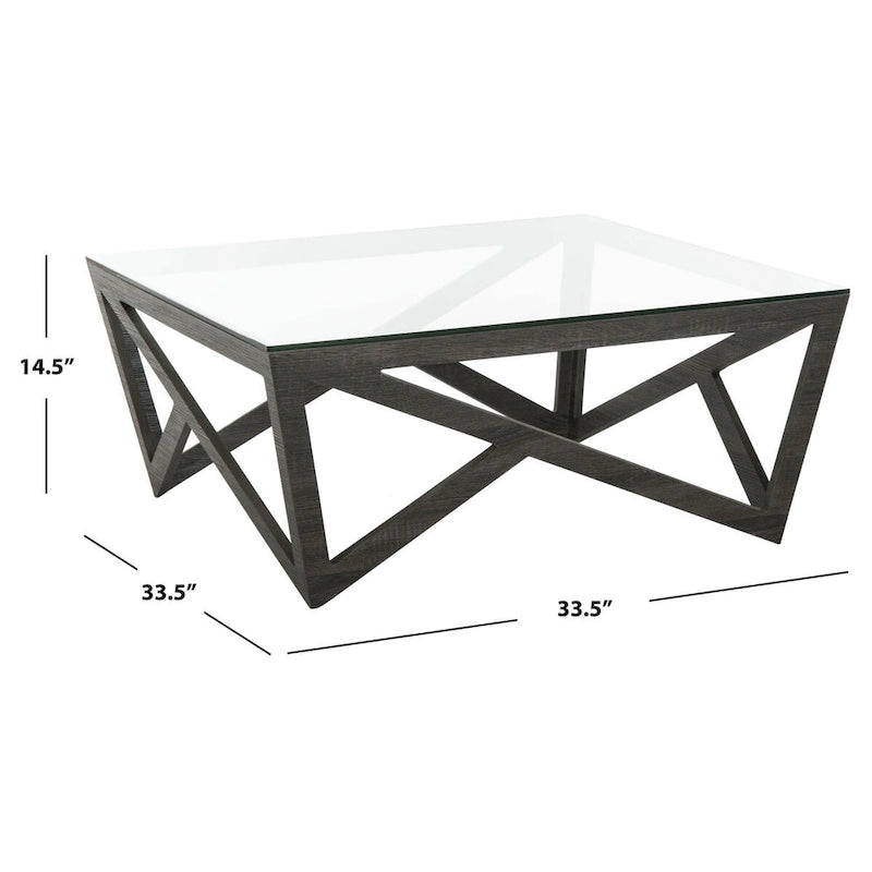 Table basse à plateau en verre style Mid-Century - 33,5 x 33,5 x 14,5 - 34Lx34Px15H
