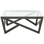 Table basse à plateau en verre style Mid-Century - 33,5 x 33,5 x 14,5 - 34Lx34Px15H