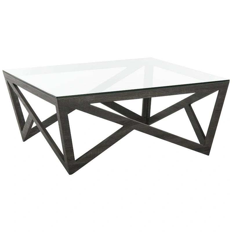 Table basse à plateau en verre style Mid-Century - 33,5 x 33,5 x 14,5 - 34Lx34Px15H