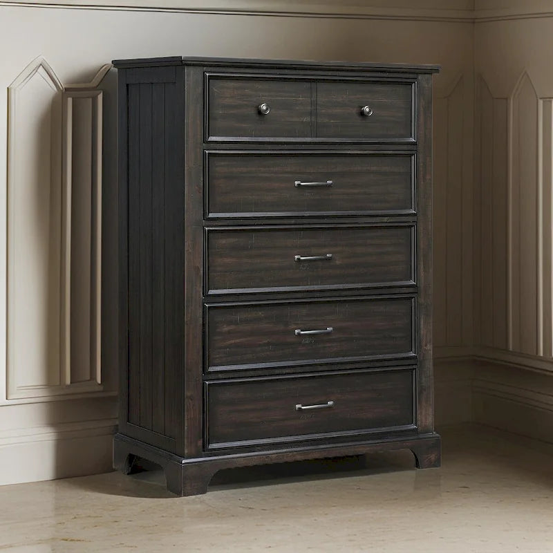 Annu 56 Inch Tall Dresser, 6 Drawers, Felt and Cedar Lining, Walnut Brown