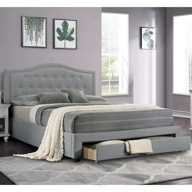 Lit king-size entièrement capitonné avec tiroir de rangement intégré