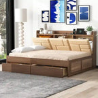 Lit de repos double en bois avec ports USB et tiroirs