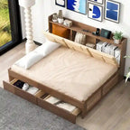 Lit de repos double en bois avec ports USB et tiroirs