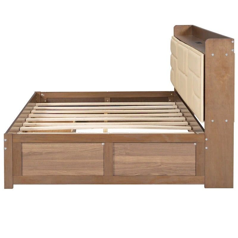 Lit de repos double en bois avec ports USB et tiroirs