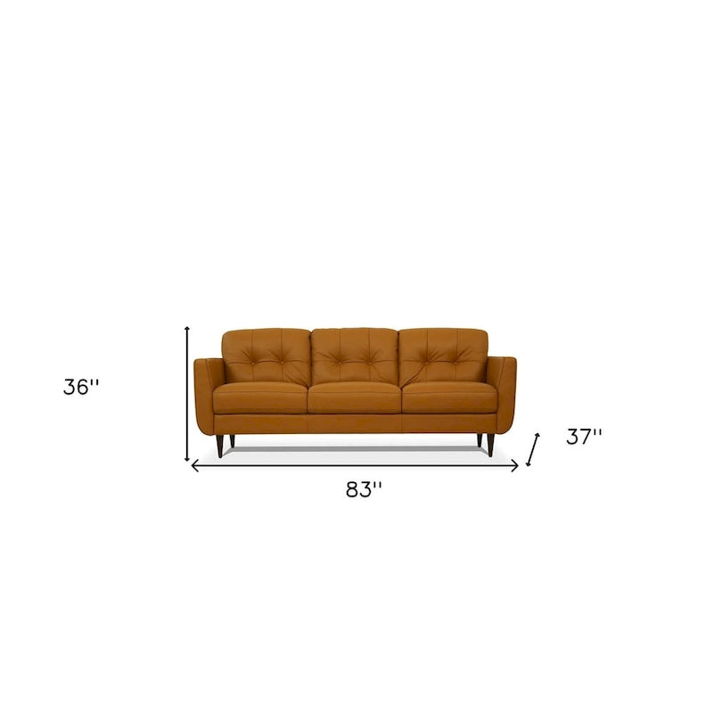Canapé 83 en cuir orange avec pieds noirs - 83