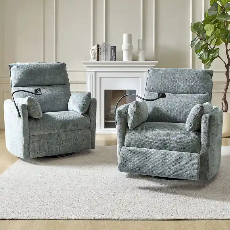 Fauteuil inclinable/à bascule électrique de 96,5 cm pour chambre de bébé avec port USB, ensemble de deux pièces.