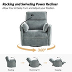 Fauteuil inclinable/à bascule électrique de 96,5 cm pour chambre de bébé avec port USB, ensemble de deux pièces.