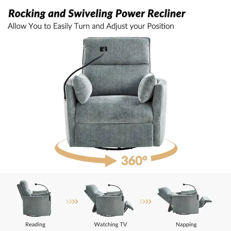 Fauteuil inclinable/à bascule électrique de 96,5 cm pour chambre de bébé avec port USB, ensemble de deux pièces.