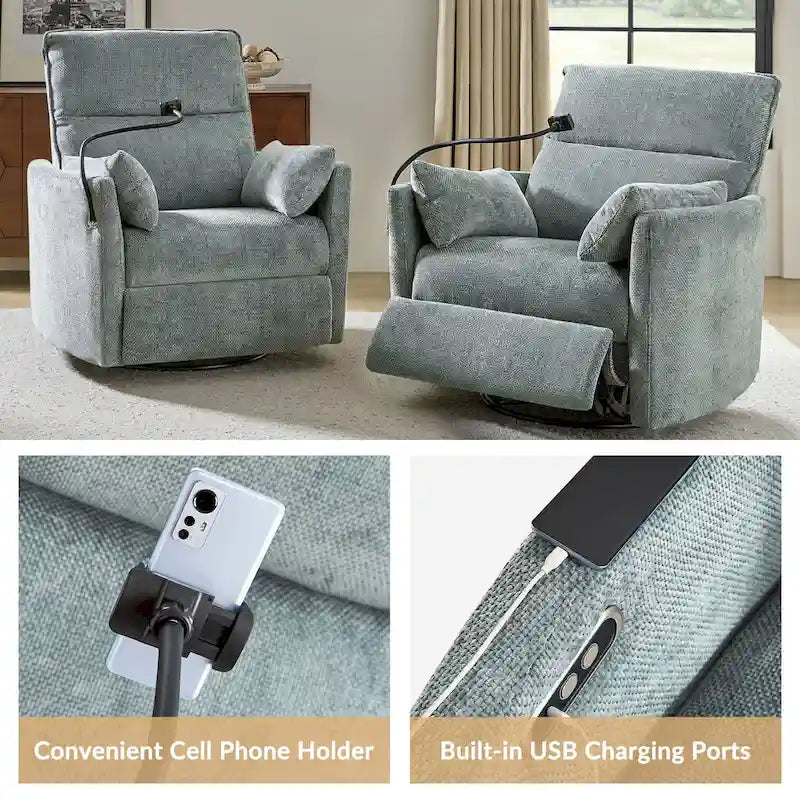 Fauteuil inclinable/à bascule électrique de 96,5 cm pour chambre de bébé avec port USB, ensemble de deux pièces.