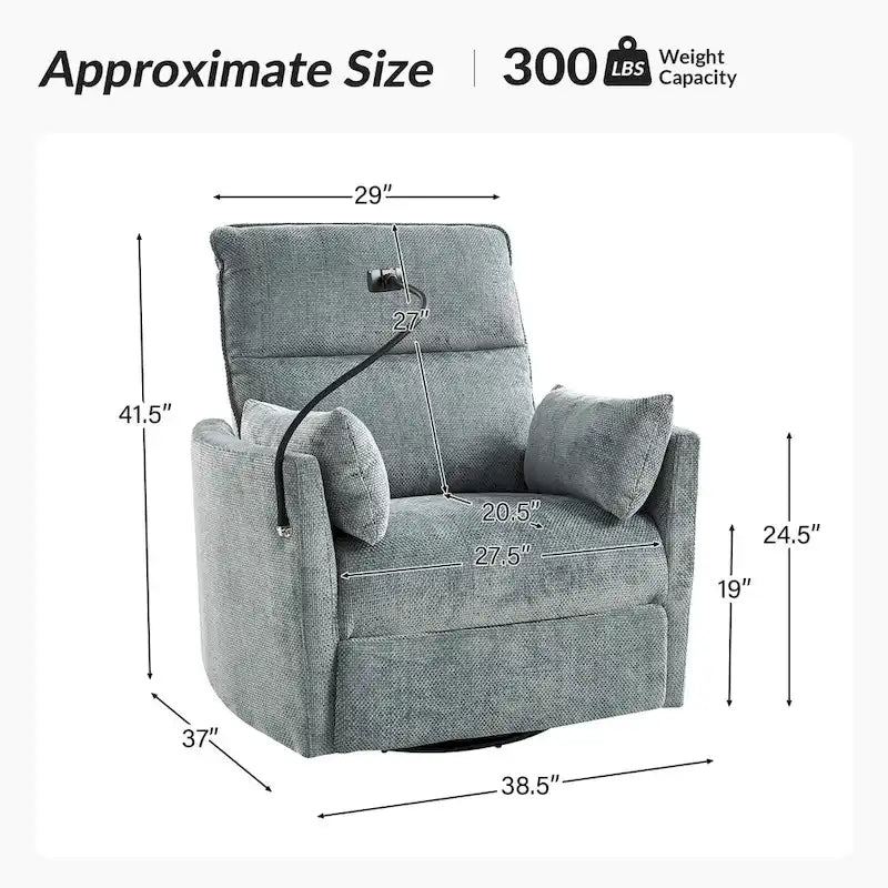 Fauteuil inclinable/à bascule électrique de 96,5 cm pour chambre de bébé avec port USB, ensemble de deux pièces.