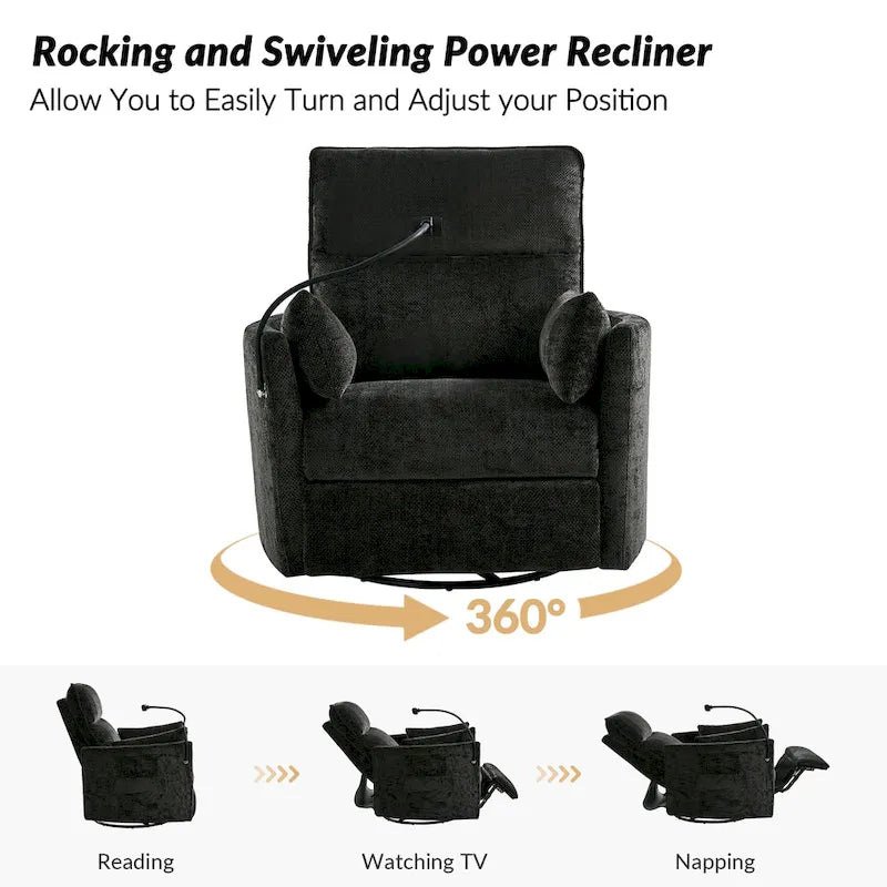 Fauteuil inclinable/à bascule électrique de 96,5 cm pour chambre de bébé avec port USB, ensemble de deux pièces.