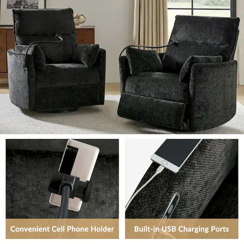 Fauteuil inclinable/à bascule électrique de 96,5 cm pour chambre de bébé avec port USB, ensemble de deux pièces.